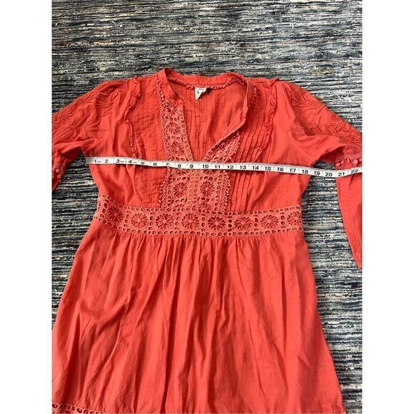 Anthropologie Akemi Kin Josephine Coral Floral Embroidered Lace Trim Dress Sz M - Picture 7 of 10